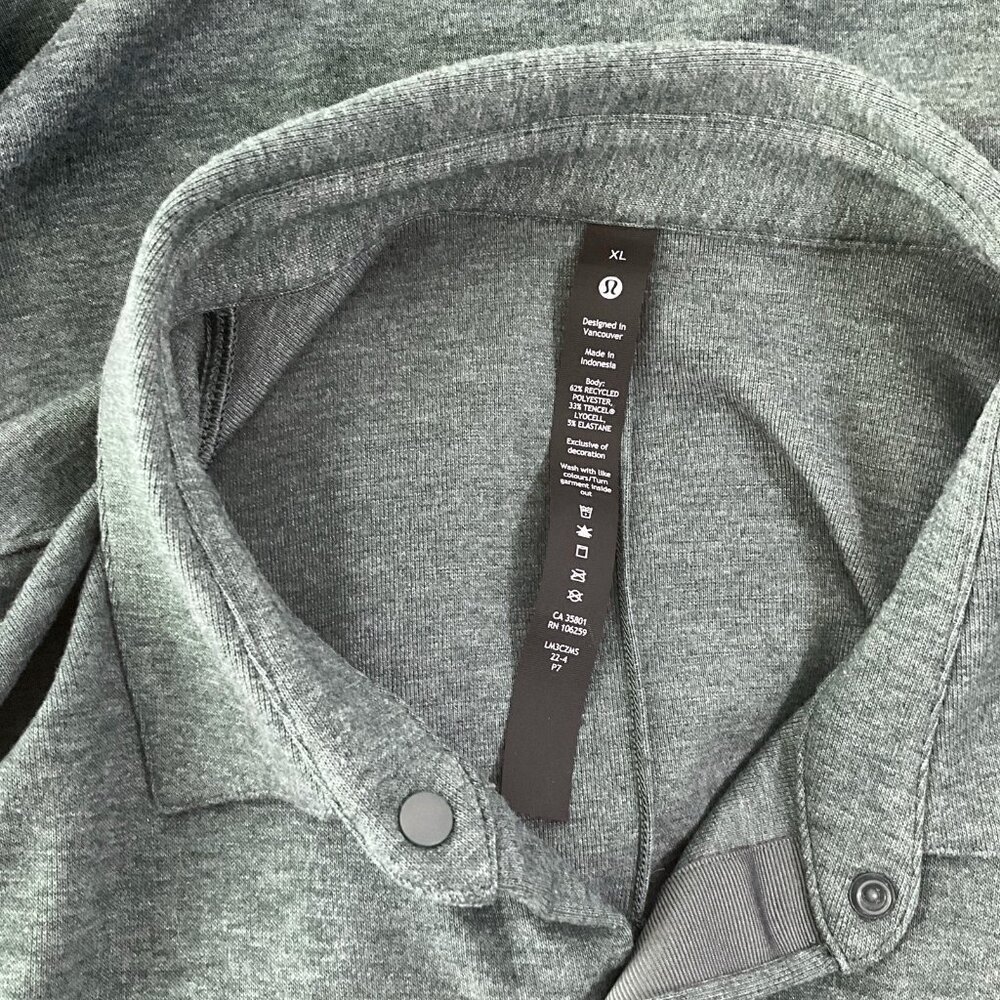 Lululemon Soft Knit Overshirt Heathered Smoked Spruce Mens Size XL Snap - Picture 6 of 10